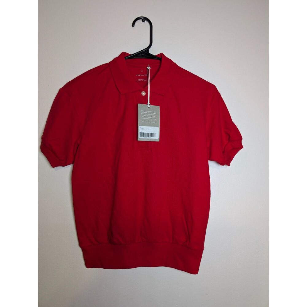 Everlane NWT Red Organic Cotton XXS Polo Shirt Oversized Minimalist Preppy Top - Picture 3 of 6